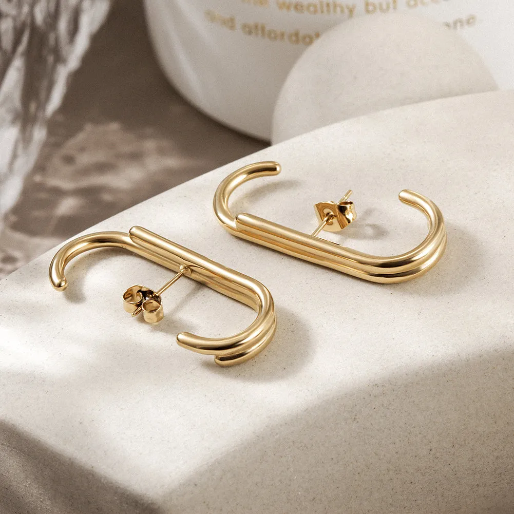 Splicing C-shaped smooth earrings-SCE360STGC
