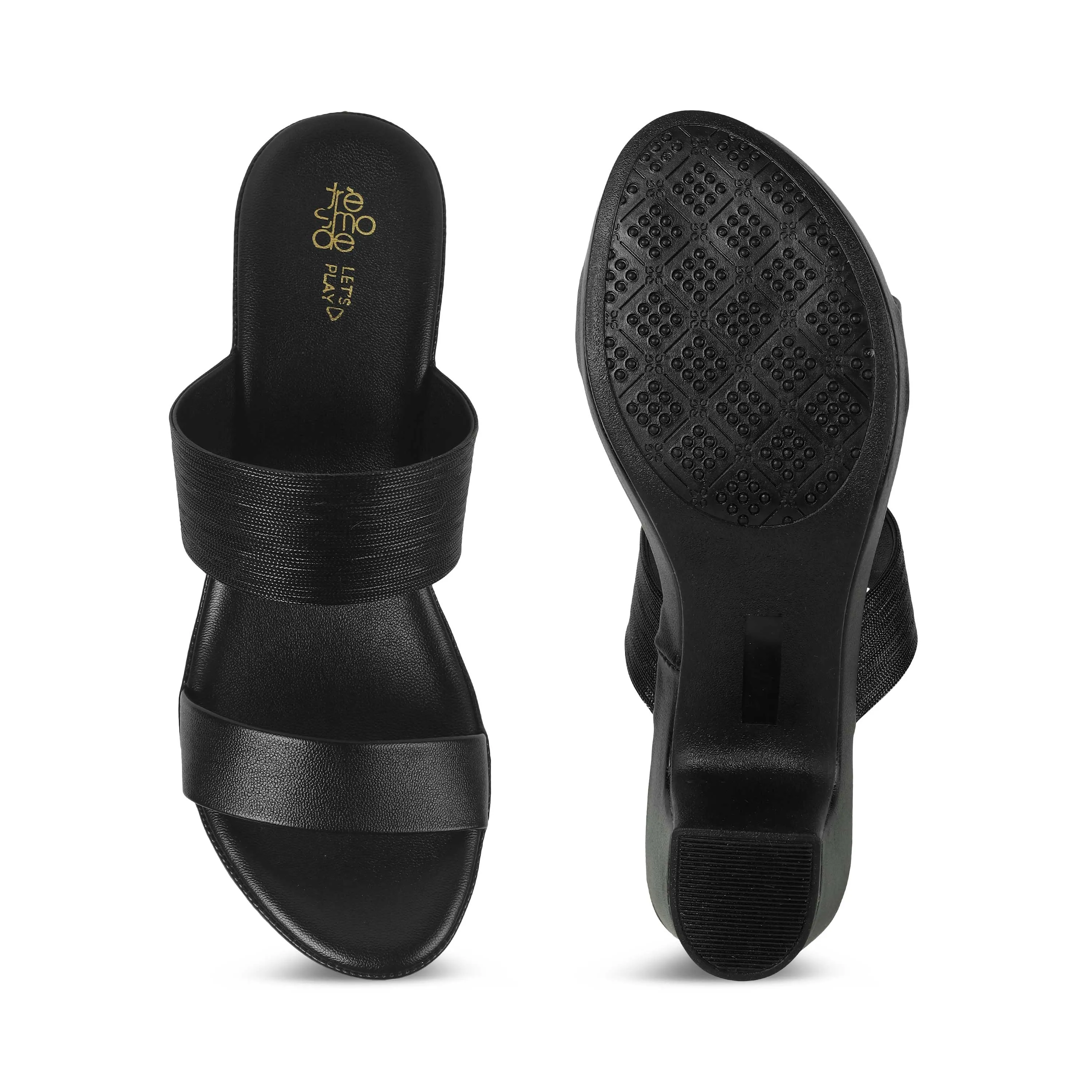 Tresmode Glo Black Women's Dress Block Heel Sandals