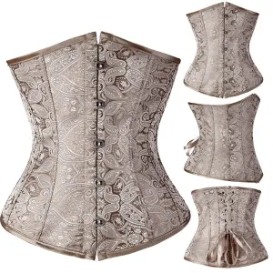Underbust Waist Training Bone Floral Shaper Lace-up Zipper Corset Girdle Trainer