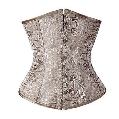 Underbust Waist Training Bone Floral Shaper Lace-up Zipper Corset Girdle Trainer