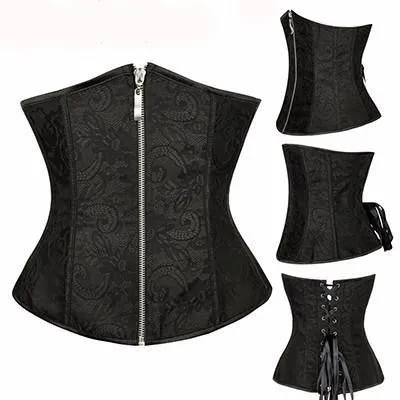 Underbust Waist Training Bone Floral Shaper Lace-up Zipper Corset Girdle Trainer