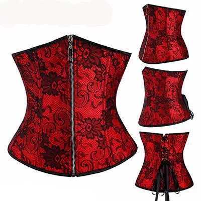Underbust Waist Training Bone Floral Shaper Lace-up Zipper Corset Girdle Trainer