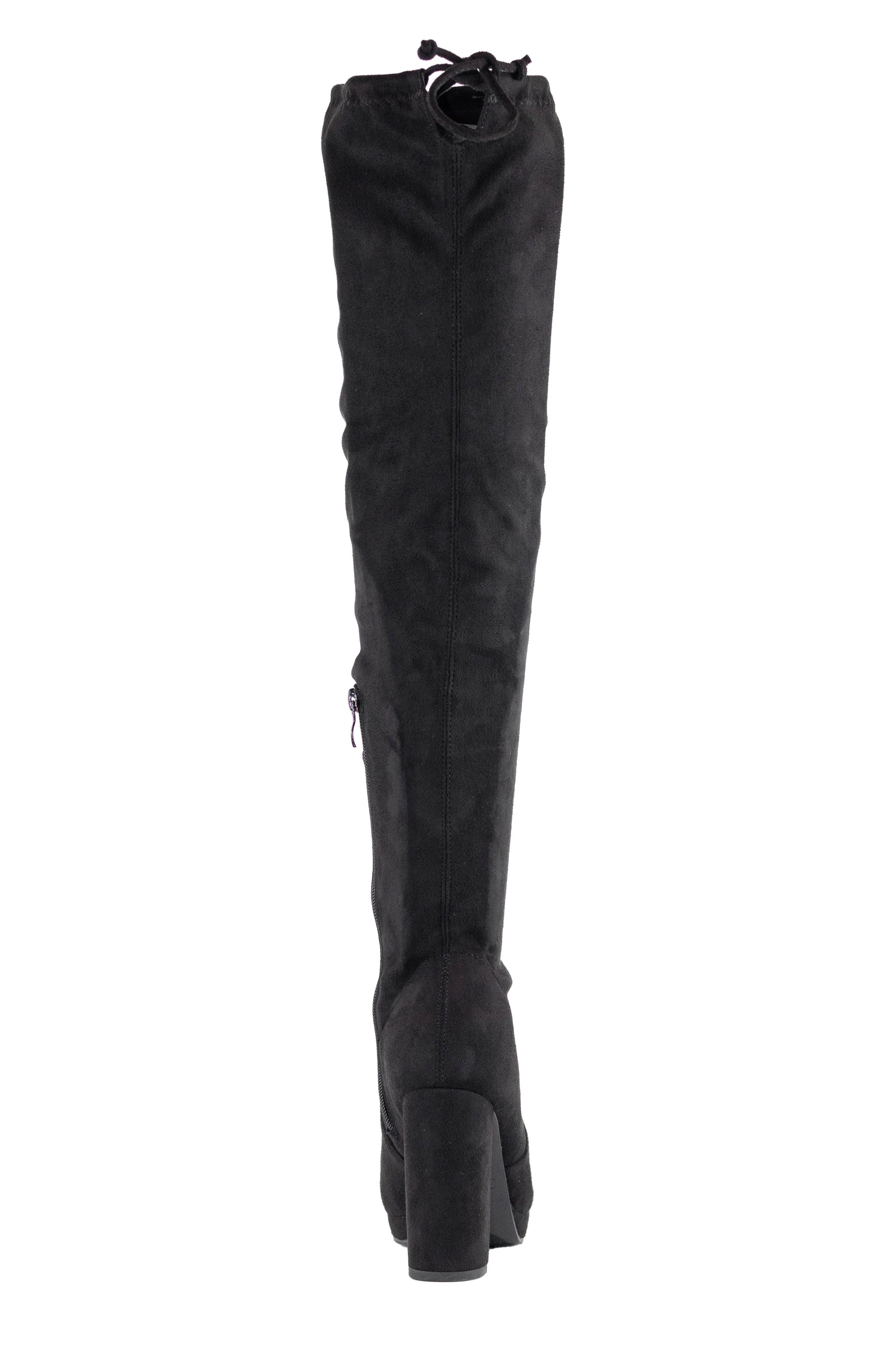 Victim - Women's Over The Knee Suede Boots, Mid Heel & Lace-Up Detail, Perfect for Elevating Your Cold Weather Style