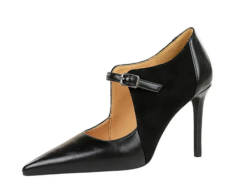Women Pumps Suede and PU Leather Design Retro High Heels Ladies Shoes Stilettos Women Heels